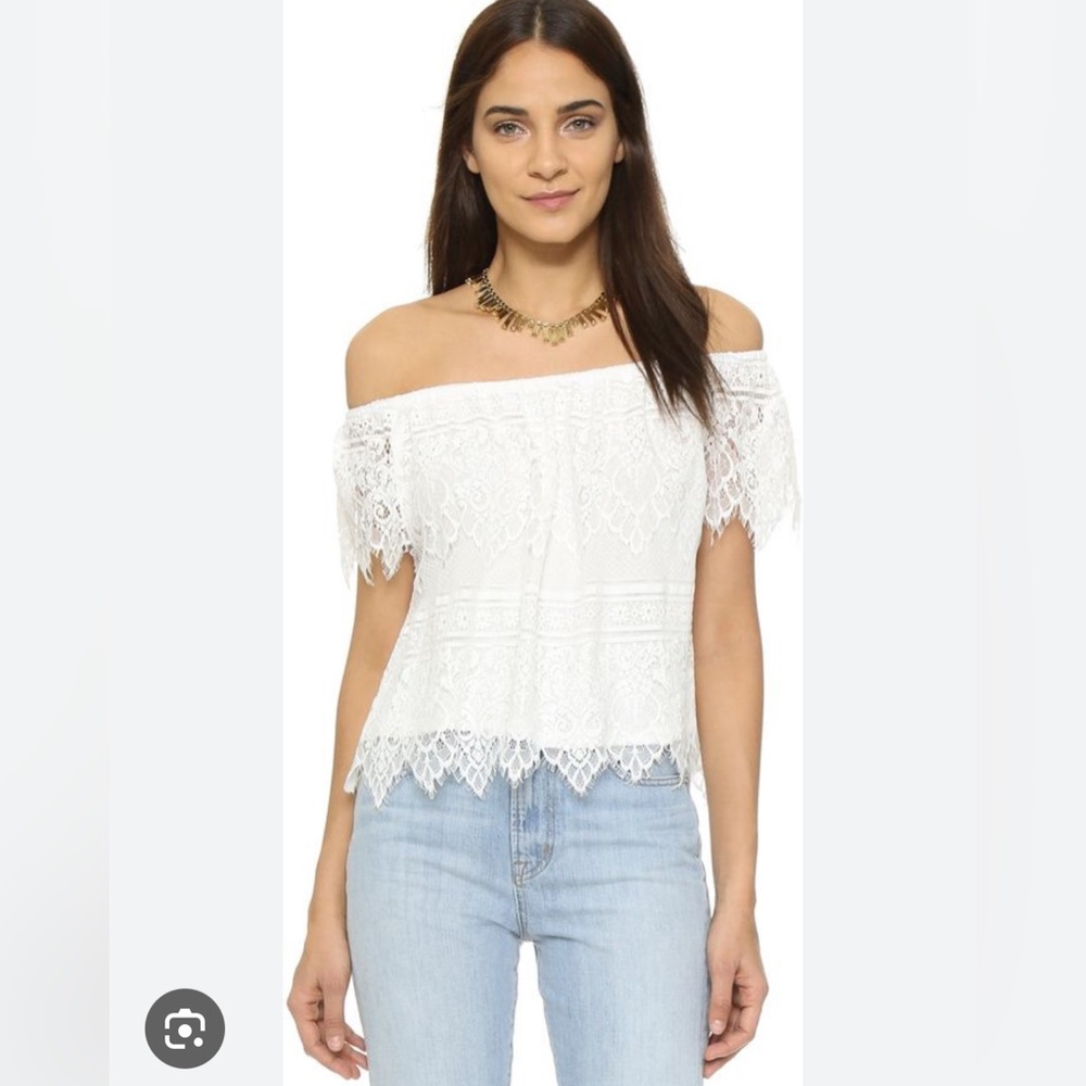 Cupcake and Cashmere lace off the shoulder top